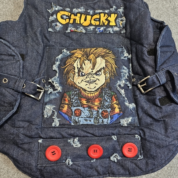 3XL LARGE DOG CHUCKY Horror Movie Quilted Vest Buckle Halloween Embroidered WOW - Picture 1 of 15